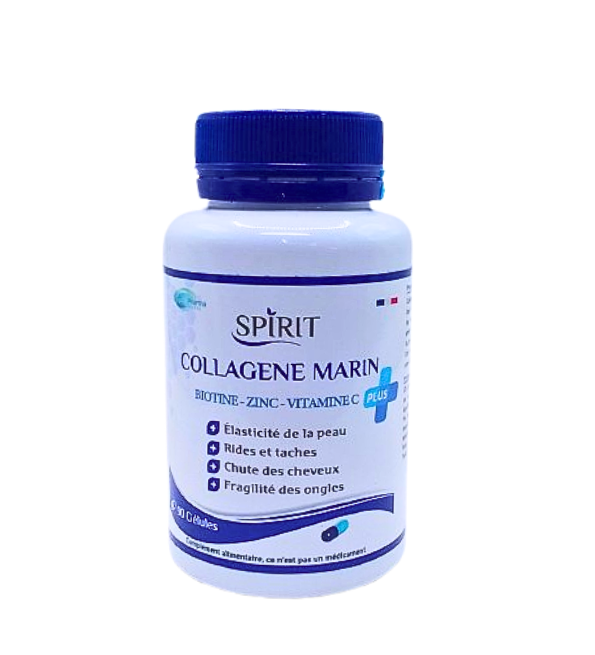 Spirit-Collagene-Marin-Plus-90gelules.png SPIRIT COLLAGENE MARIN PLUS ( BIOTINE-ZINC-VIT C ) 90 GEL – Image 1