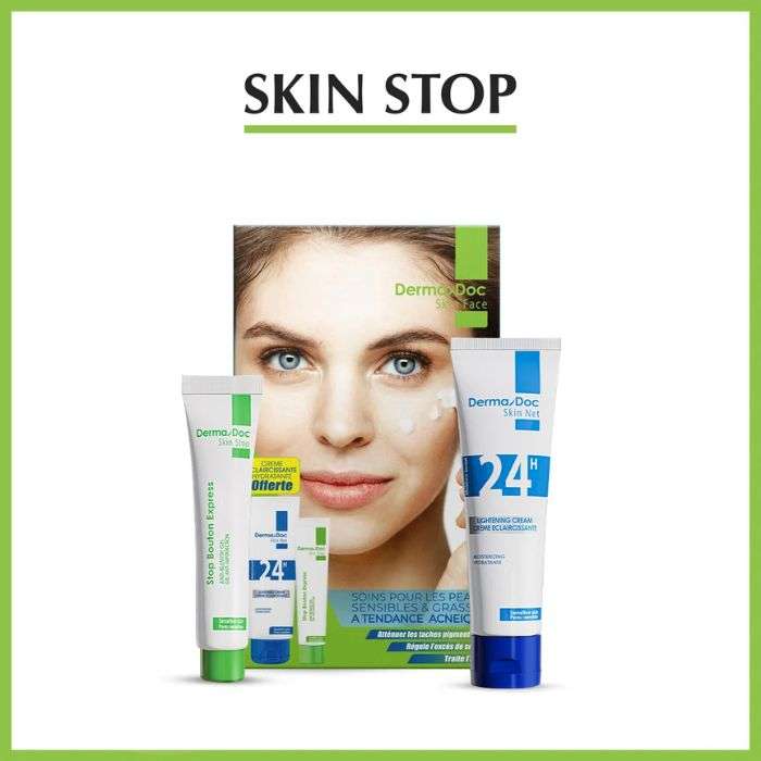 dermadoc-coffret-skin-stop-boutons-express-15ml-creme-eclaircissante-50ml.jpg Dermadoc Pack Skin Stop Boutons Express – Image 1